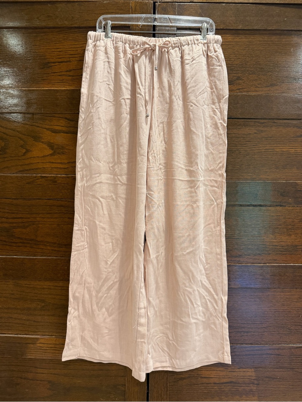Lillusory XL linen blend widen leg Lightweight Drawstring lose fit Pants pink